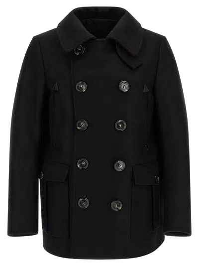 Dsquared2 Wool Double-breasted Coat In Black