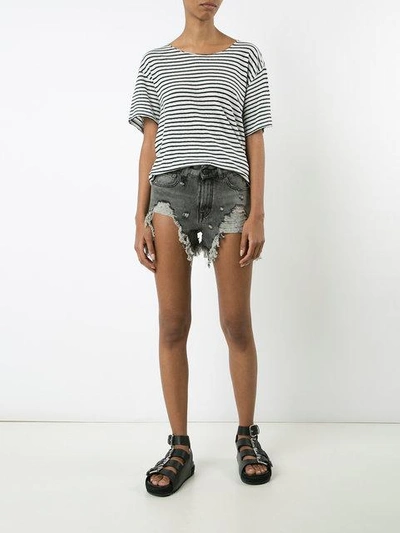 Shop R13 Shredded Trim Denim Shorts