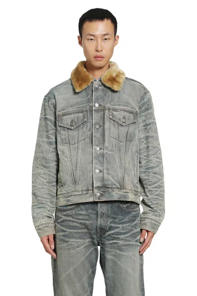 Acne Studios Shearling Collar Denim Jacket In Multi