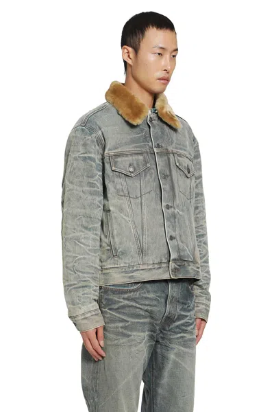 Acne Studios Shearling Collar Denim Jacket In Multi