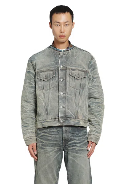 Acne Studios Shearling Collar Denim Jacket In Multi