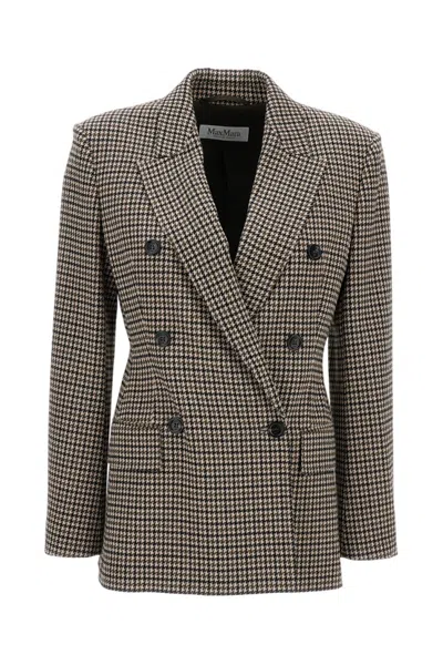 Max Mara Houndstooth T-shirt Jacket Double-breasted Lined Wool-blend In Multi