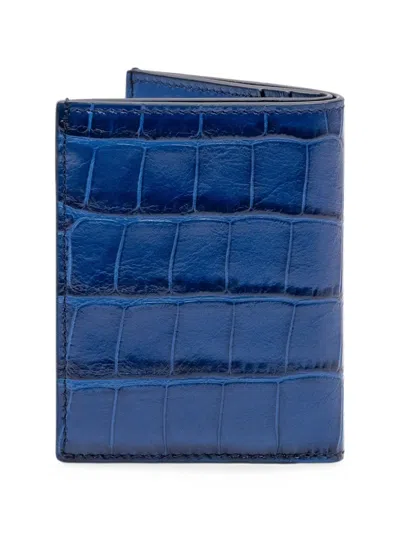 Tom Ford Crocodile-effect Folding Card Holder In Blue