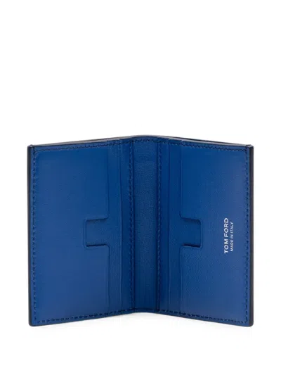 Tom Ford Crocodile-effect Folding Card Holder In Blue