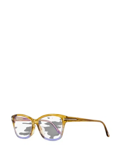 Tom Ford T-logo Rectangular-frame Glasses In Yellow