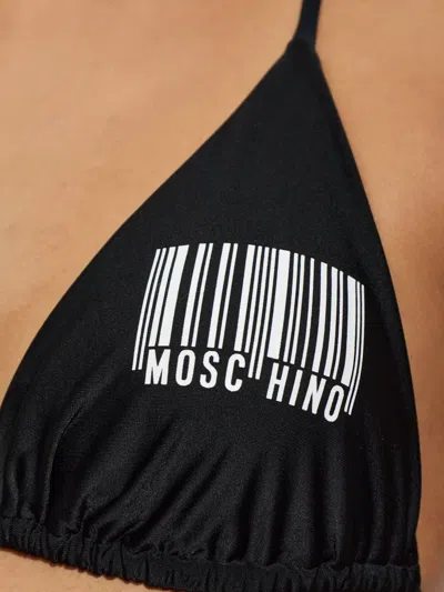 Moschino Barcode-print Triangle Bikini Top In Black