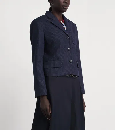Maje Cropped Sequin Blazer In Blue
