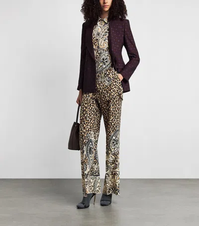 Etro Multicolor Shirt With Classic Collar And All-over Floral Animalier Silk In Beige