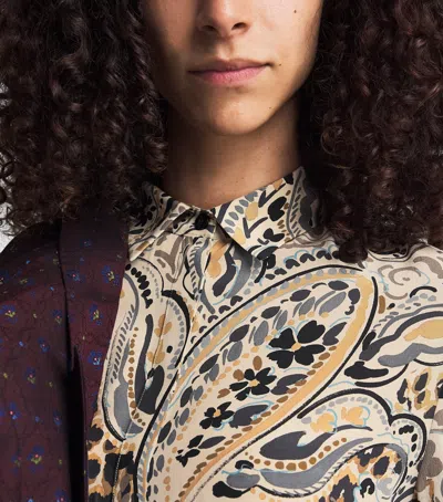 Etro Multicolor Shirt With Classic Collar And All-over Floral Animalier Silk In Beige