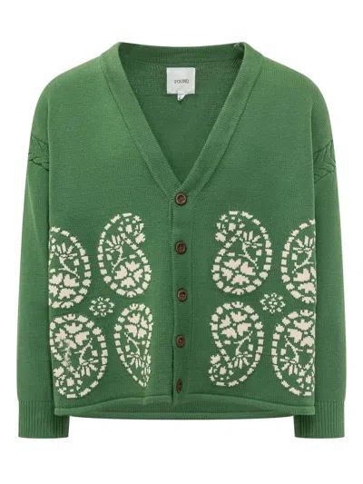 Found Paisley-knit V-neck Cardigan In Green