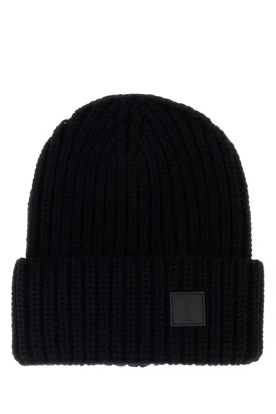 Saint Laurent Ribbed-knit Logo-patch Beanie Hat In Black