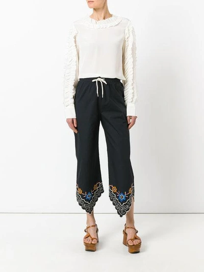 Shop See By Chloé Floral Embroidered Cropped Trousers