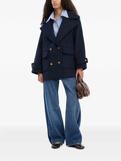 Munthe Double-breasted Button-cuff Coat In Blue