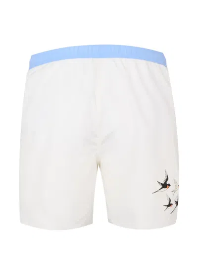Exit Society Bird-print Drawstring Swim Shorts In Neutrals