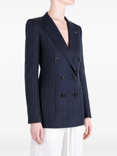 Givenchy Pinstripe Double-breasted Wool Blazer In Navy