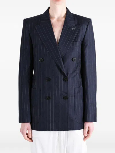 Givenchy Pinstripe Double-breasted Wool Blazer In Navy