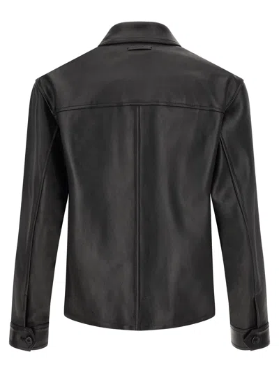 Marni Black Leather Jacket With Split-leather Front Panel In Black