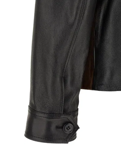 Marni Black Leather Jacket With Split-leather Front Panel In Black