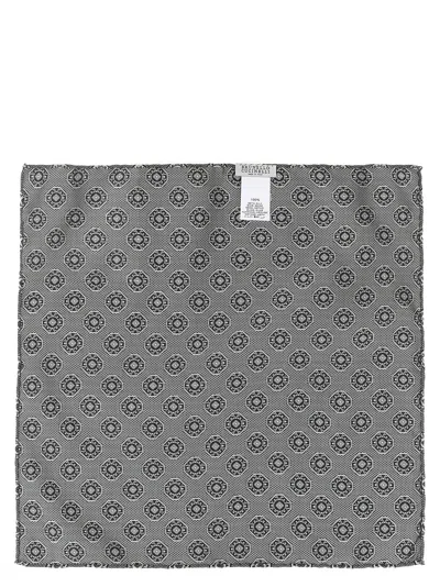 Brunello Cucinelli Silk Medallion-pattern Clutch In Gray