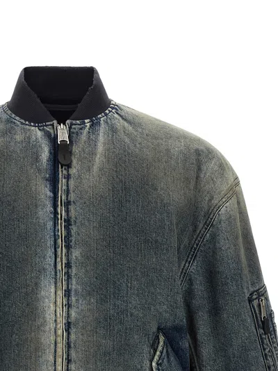 Balenciaga Stone-washed Denim Bomber Jacket In Gray
