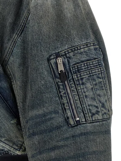 Balenciaga Stone-washed Denim Bomber Jacket In Gray