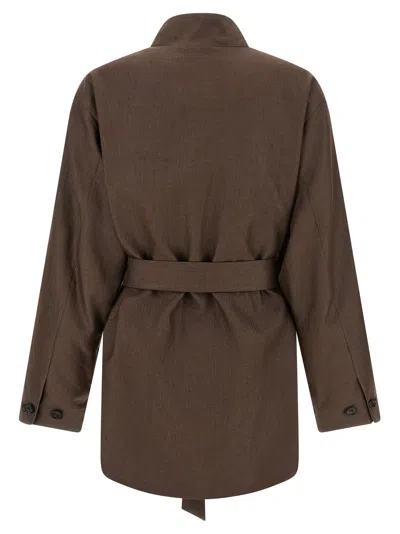 Kiton Linen Blend Wrap Blazer In Brown