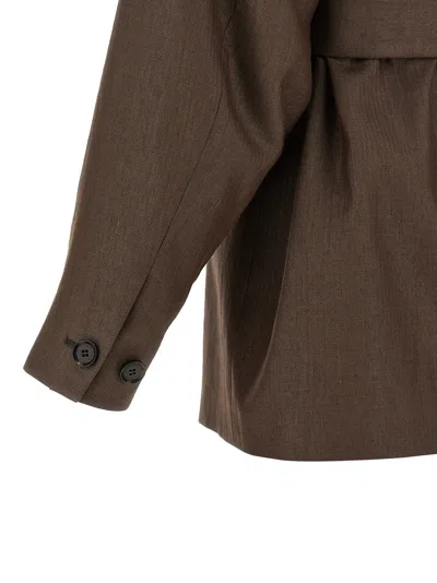 Kiton Linen Blend Wrap Blazer In Brown