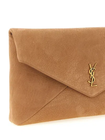 Saint Laurent Envelope Maxi Clutch In Camel