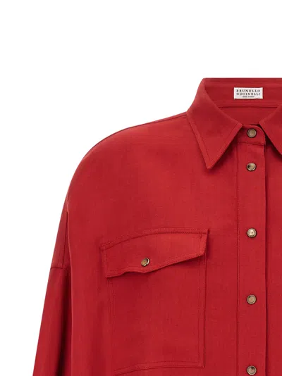 Brunello Cucinelli Red Oversized Solid Shirt In Red