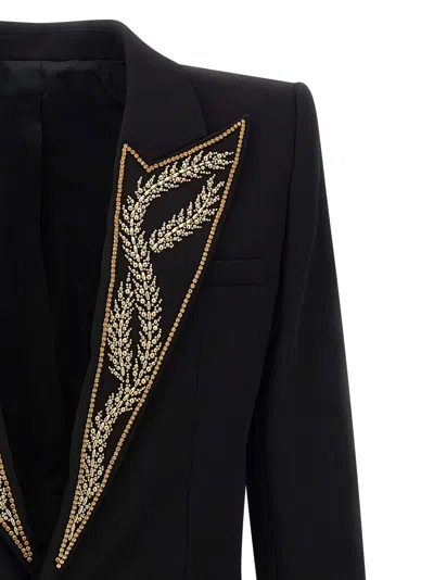 Balmain Leaf-embroidered Blazer In Black
