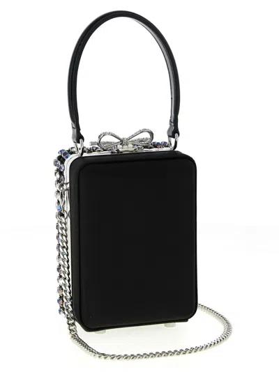 Self-portrait Mini Handbag With Multi-colored Crystal Surface And Bow Closure In Black