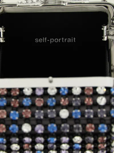 Self-portrait Mini Handbag With Multi-colored Crystal Surface And Bow Closure In Black