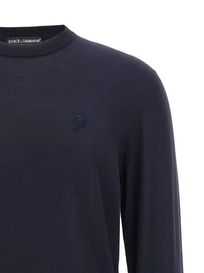Dolce & Gabbana Logo-embroidered Silk Sweater In Navy