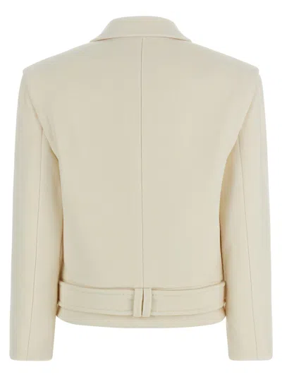 Balmain Double-breasted Wool Blend Blazer In Neutral