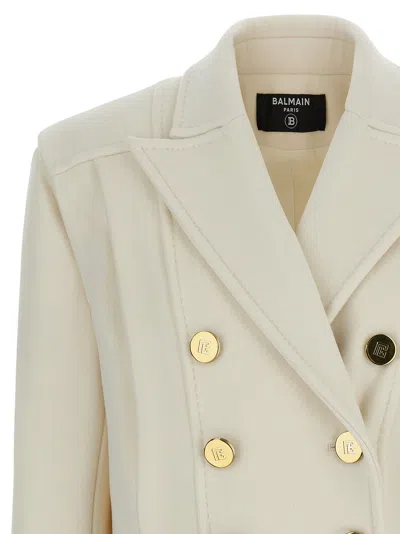 Balmain Double-breasted Wool Blend Blazer In Neutral