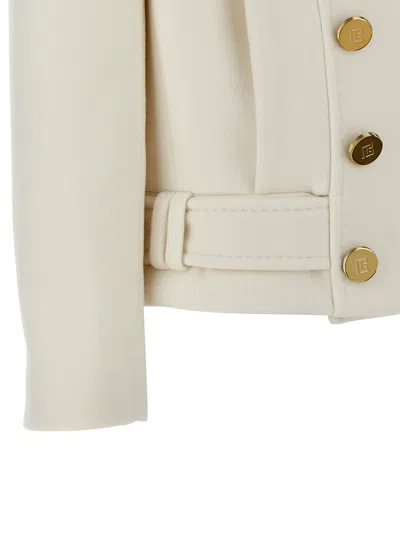 Balmain Double-breasted Wool Blend Blazer In Neutral