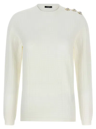 Balmain Monogram Button-embellished Sweater In Neutral