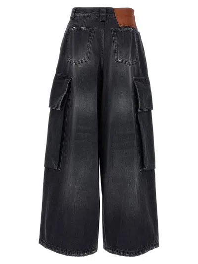 Palm Angels Oversized Cargo Denim Cargo Pants In Black