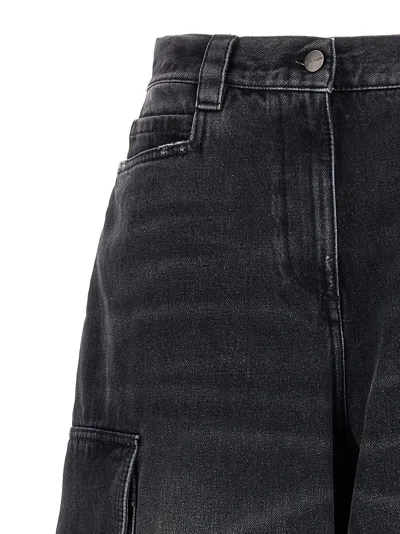 Palm Angels Oversized Cargo Denim Cargo Pants In Black