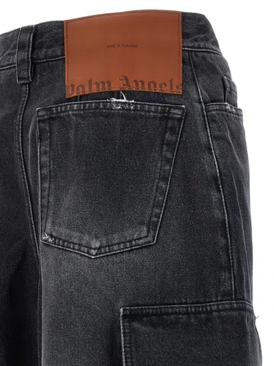 Palm Angels Oversized Cargo Denim Cargo Pants In Black