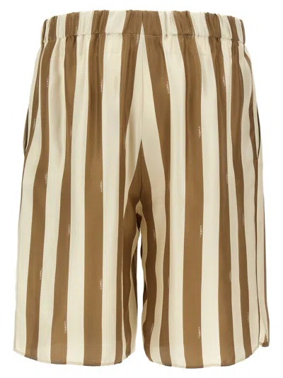 Fendi Printed Silk Bermuda Shorts In Red