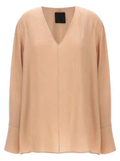 Givenchy Pussy Bow Silk Blouse In Beige