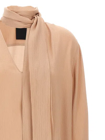 Givenchy Pussy Bow Silk Blouse In Beige
