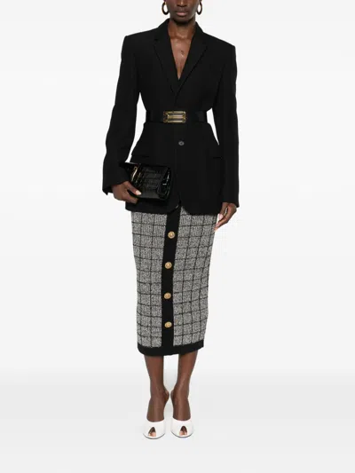 Balmain Tweed Button-front Skirt In Black