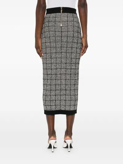 Balmain Tweed Button-front Skirt In Black