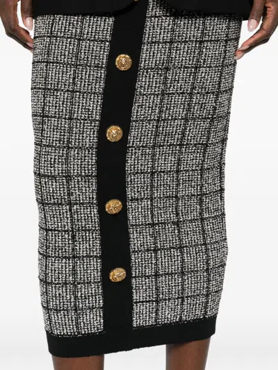 Balmain Tweed Button-front Skirt In Black