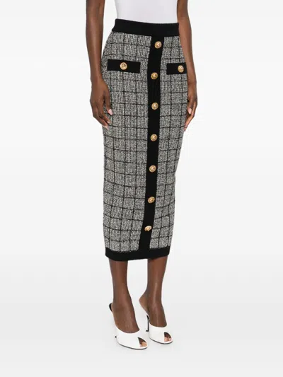 Balmain Tweed Button-front Skirt In Black