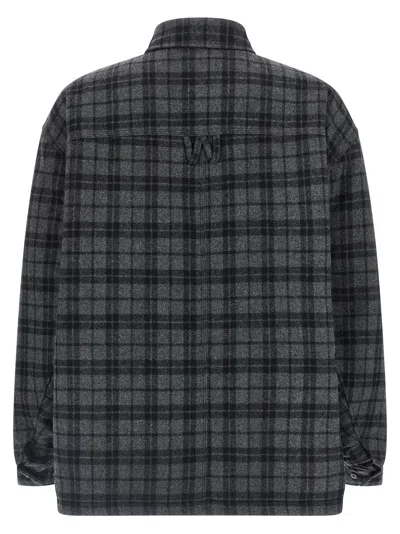Willy Chavarria Check Patterned Wool Overshirt In Charcoal