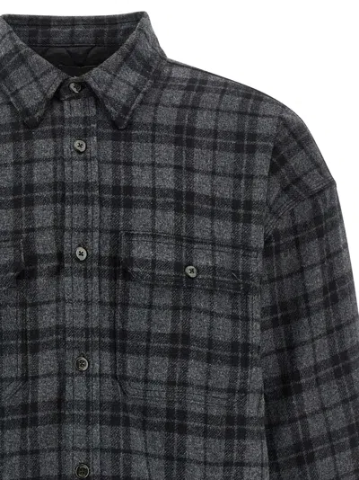 Willy Chavarria Check Patterned Wool Overshirt In Charcoal