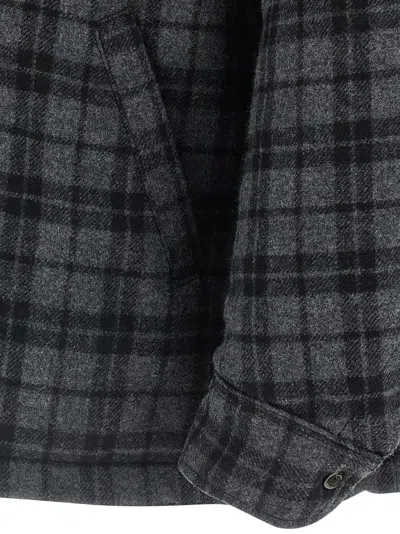 Willy Chavarria Check Patterned Wool Overshirt In Charcoal